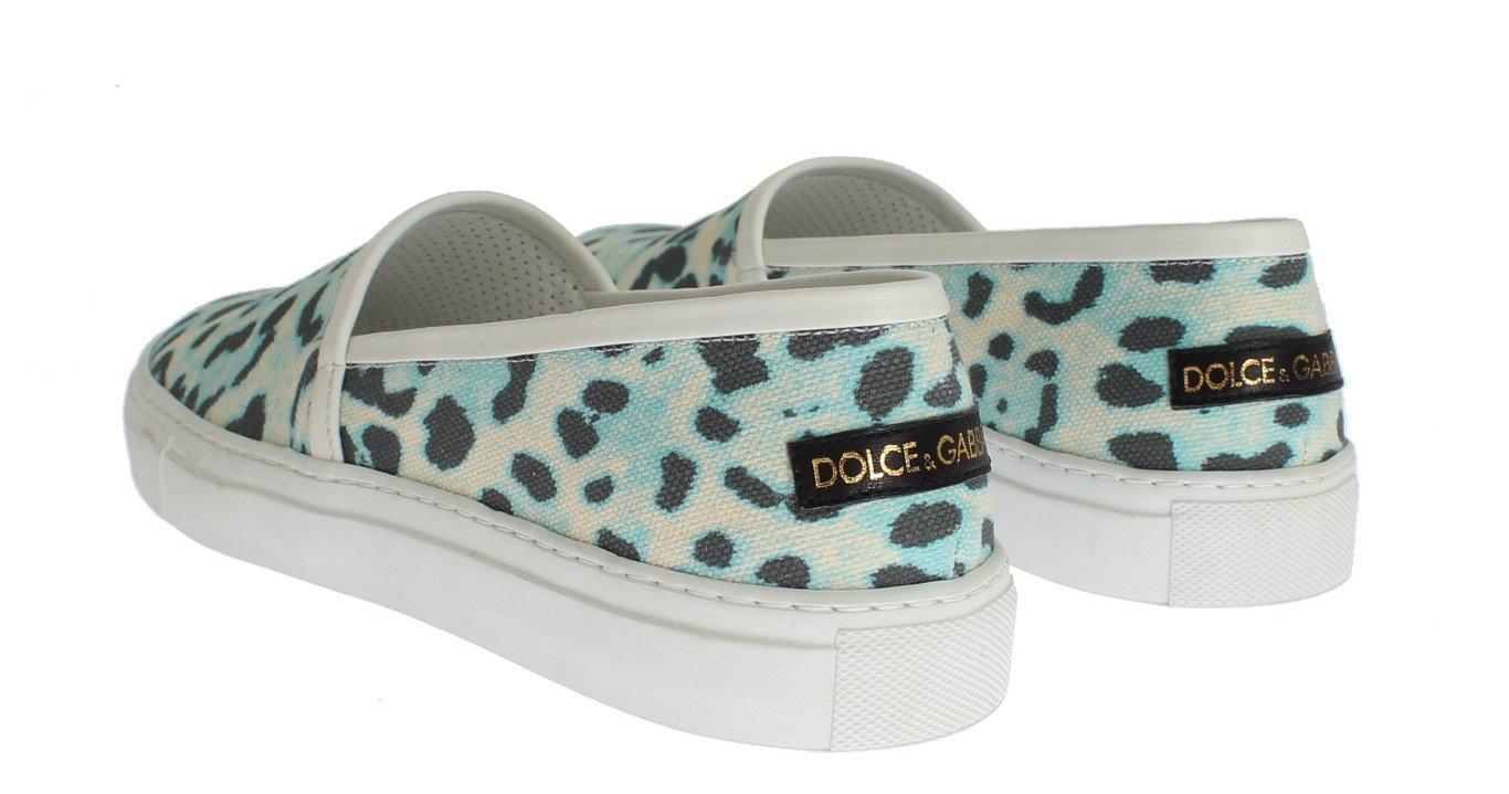 Blue Leopard Canvas Leather Espadrilles Shoes