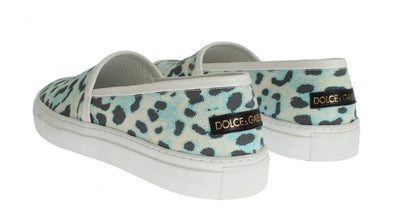 Blue Leopard Canvas Leather Espadrilles Shoes