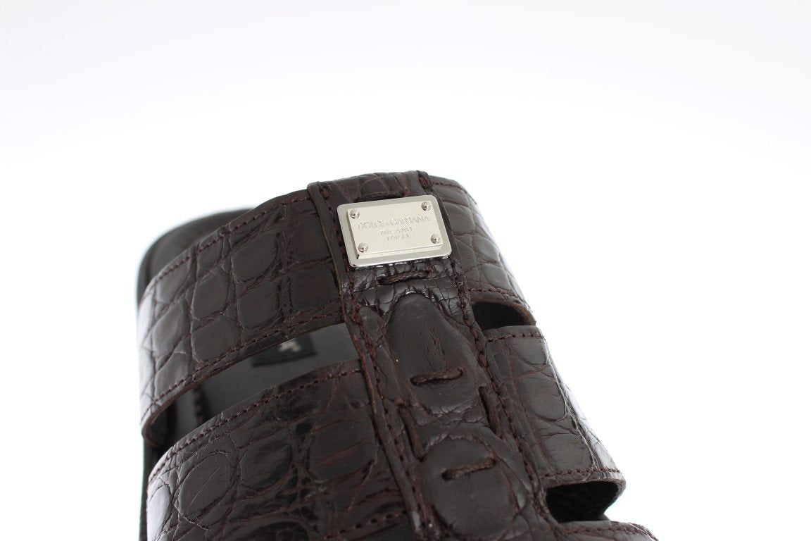 Brown Caiman Crocodile Leather Sandal Shoes