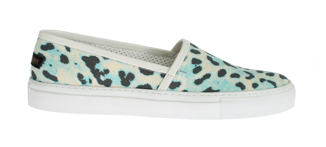 Blue Leopard Canvas Leather Espadrilles Shoes