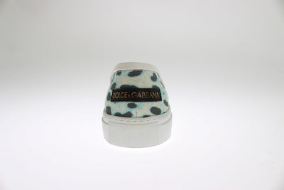 Blue Leopard Canvas Leather Espadrilles Shoes