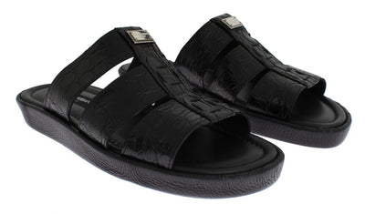 Black Caiman Crocodile Leather Sandal Shoes