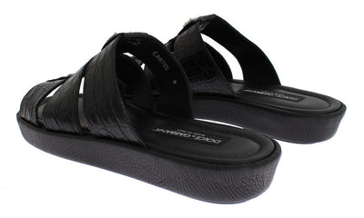 Black Caiman Crocodile Leather Sandal Shoes