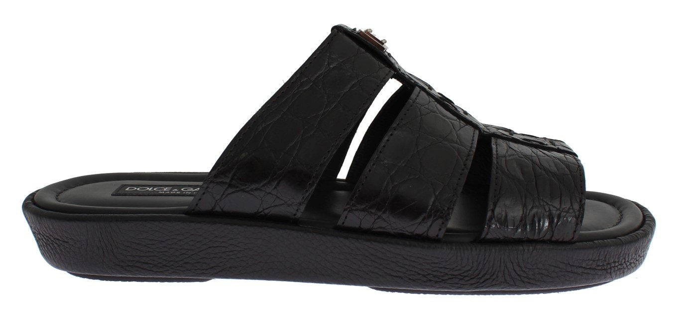 Black Caiman Crocodile Leather Sandal Shoes