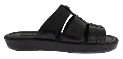 Black Caiman Crocodile Leather Sandal Shoes