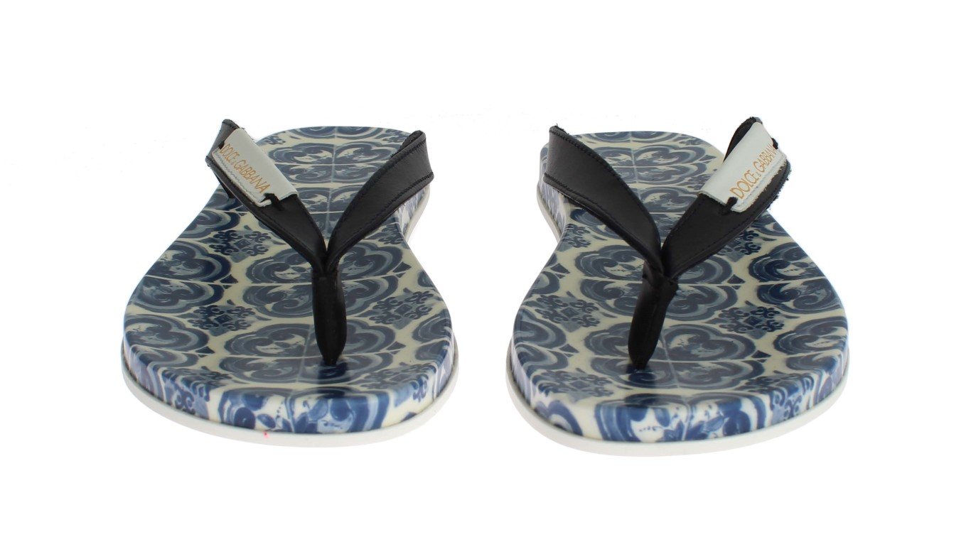 Blue Leather Shoes Majolica Flip Flops