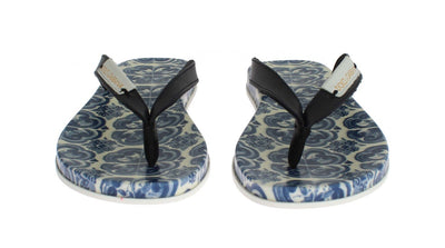 Blue Leather Shoes Majolica Flip Flops