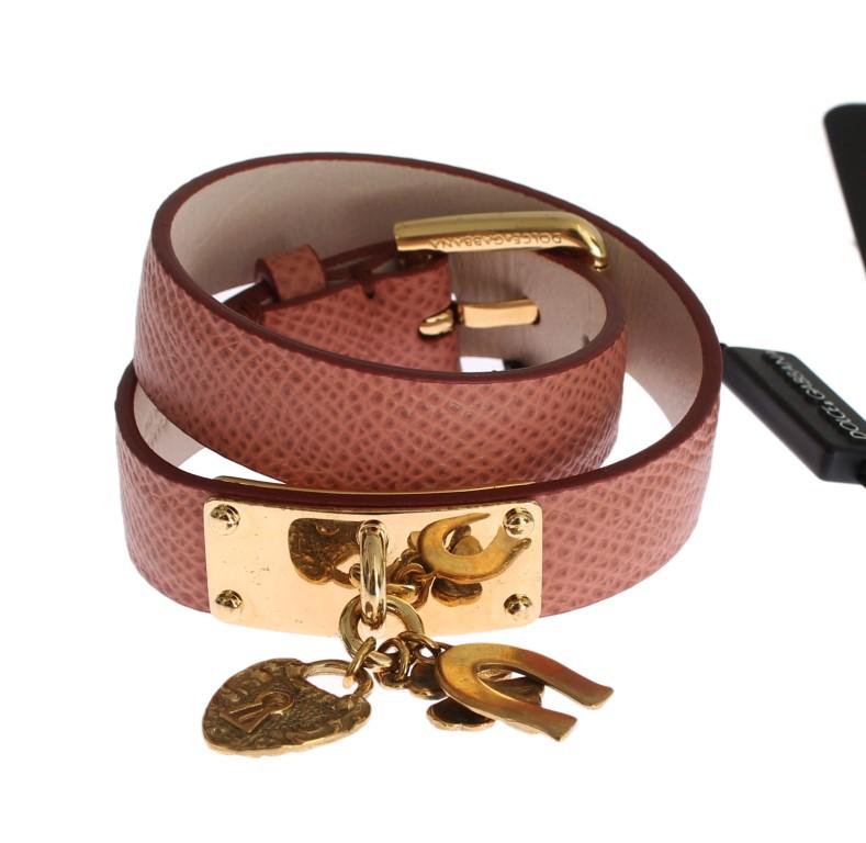 Pink Leather Gold Charms Bracelet