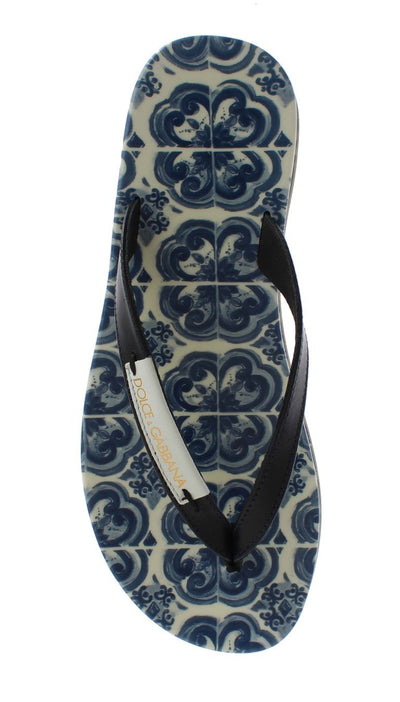 Blue Leather Shoes Majolica Flip Flops