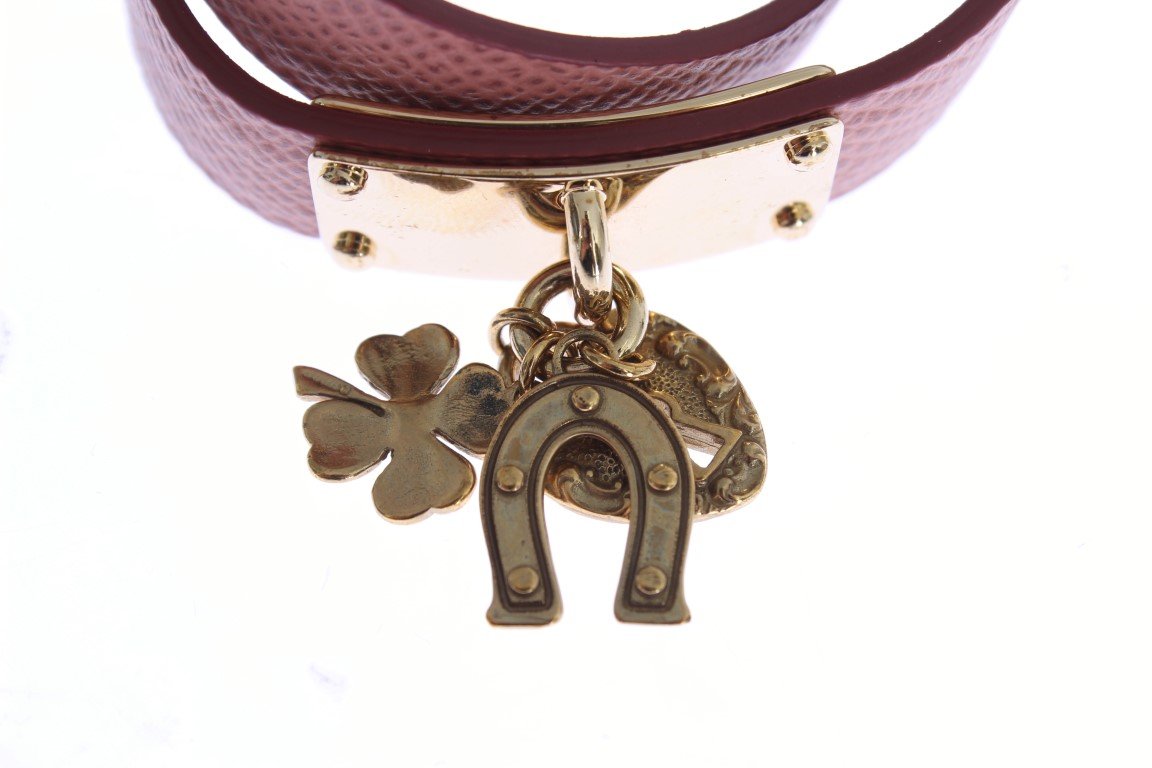 Pink Leather Gold Charms Bracelet