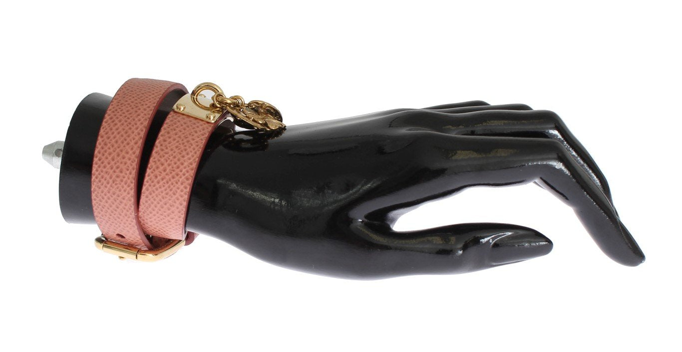 Pink Leather Gold Charms Bracelet
