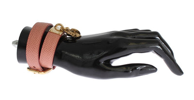Pink Leather Gold Charms Bracelet