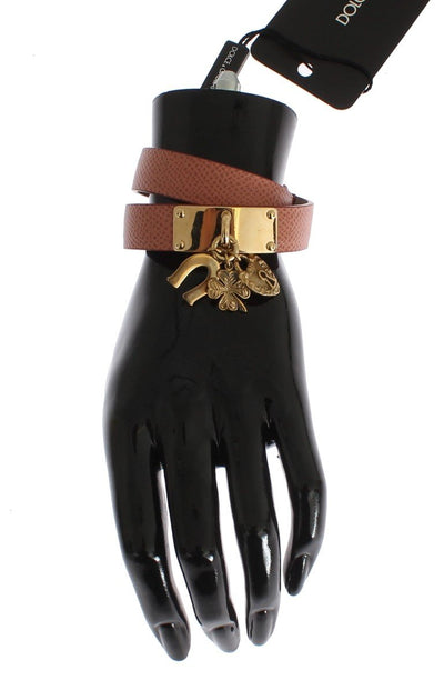 Pink Leather Gold Charms Bracelet