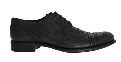 Gray Leather Wingtip Oxford Shoes