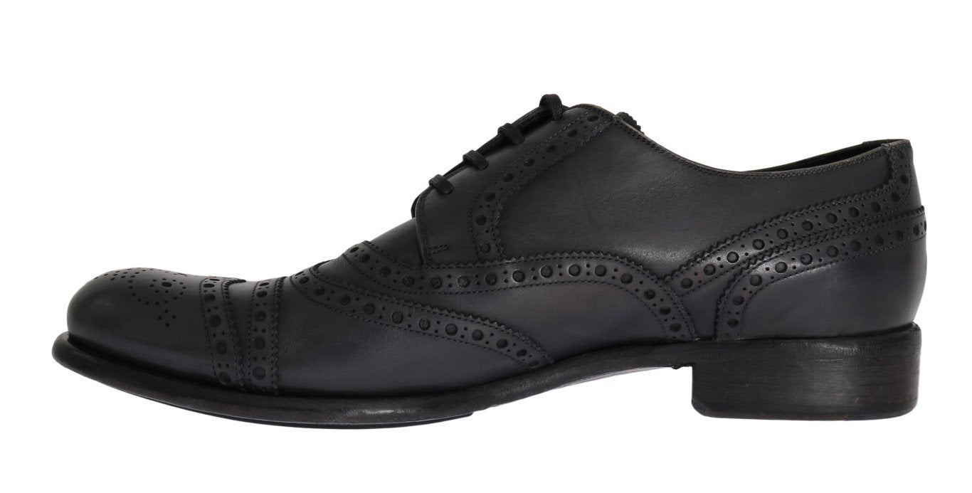 Gray Leather Wingtip Oxford Shoes