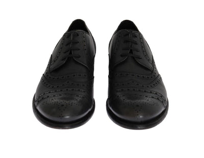 Gray Leather Wingtip Oxford Shoes