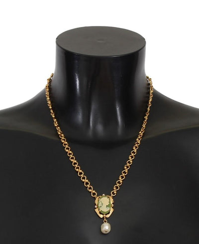 Gold Brass Pearl Floral Crystal Necklace