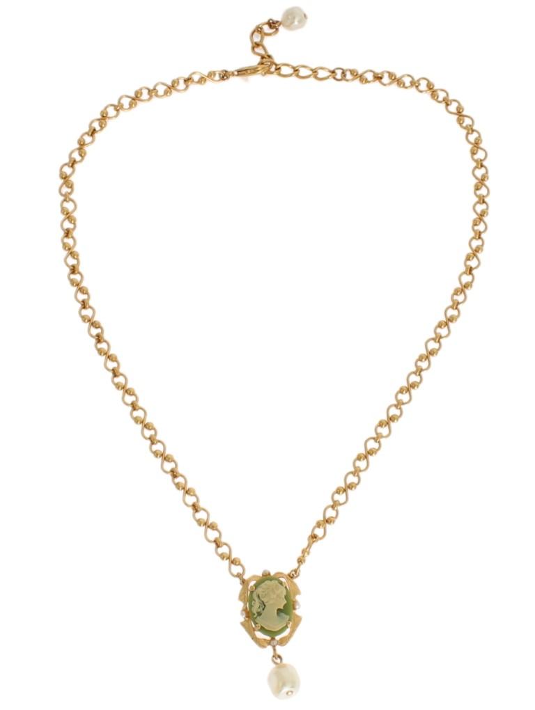 Gold Brass Pearl Floral Crystal Necklace