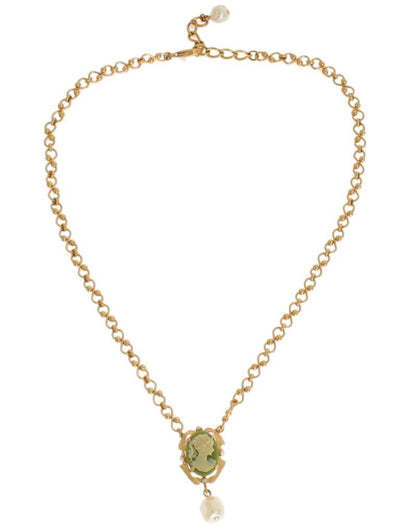 Gold Brass Pearl Floral Crystal Necklace
