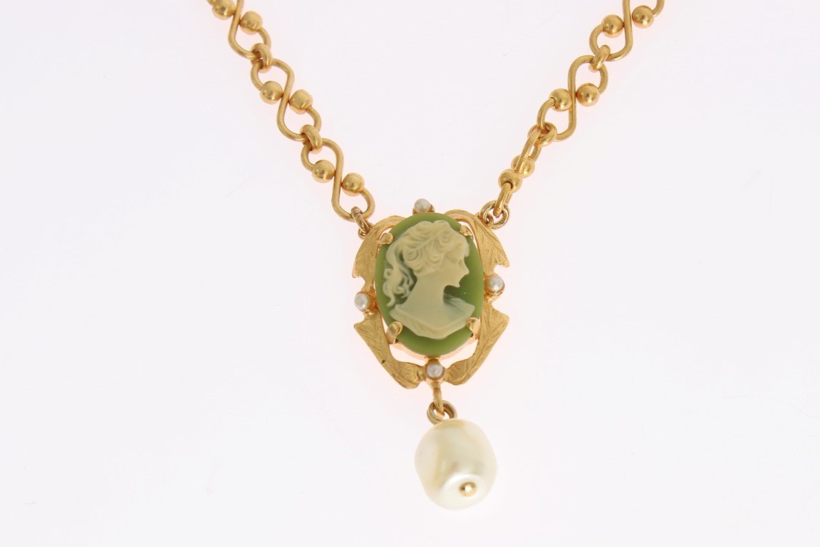 Gold Brass Pearl Floral Crystal Necklace