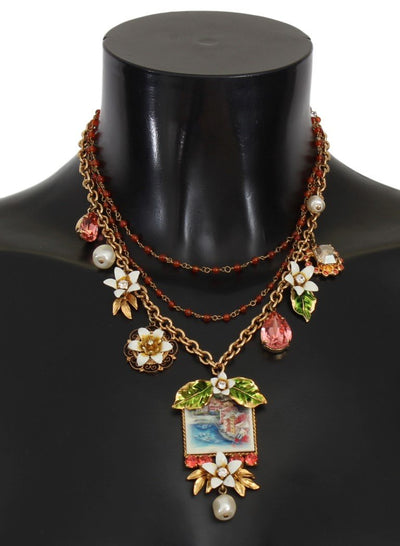 Gold Floral Crystal Beaded SICILY Charms Necklace