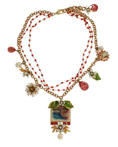 Gold Floral Crystal Beaded SICILY Charms Necklace