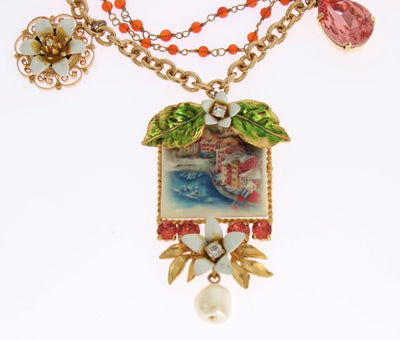 Gold Floral Crystal Beaded SICILY Charms Necklace