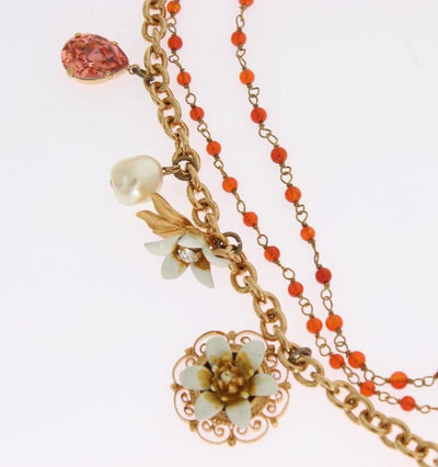 Gold Floral Crystal Beaded SICILY Charms Necklace