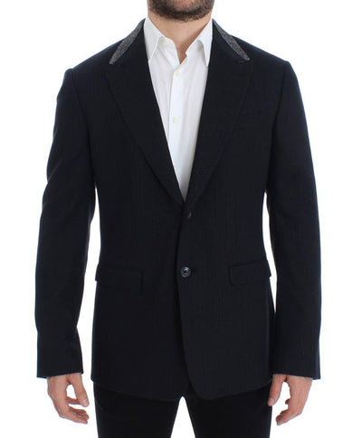 Blue wool two button blazer