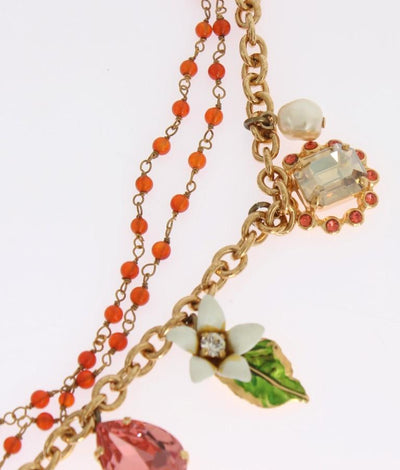 Gold Floral Crystal Beaded SICILY Charms Necklace
