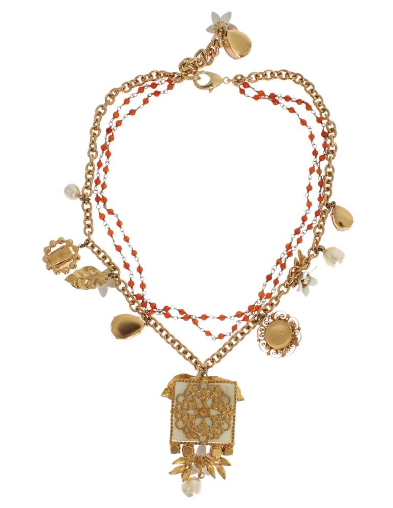 Gold Floral Crystal Beaded SICILY Charms Necklace