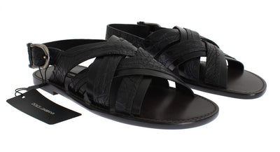 Black Caiman Crocodile Leather Sandal Shoes