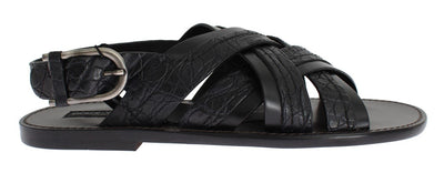 Black Caiman Crocodile Leather Sandal Shoes