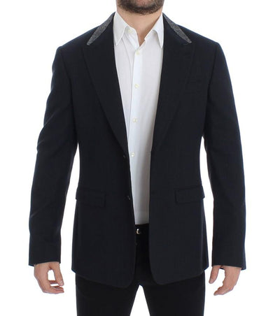 Blue wool two button blazer