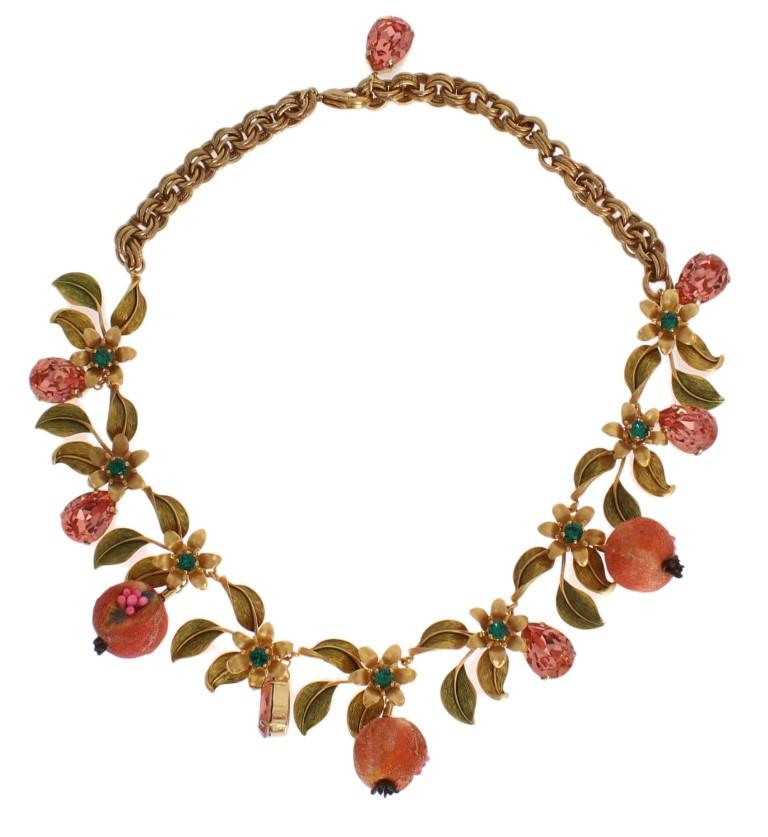 Gold Figs Fruit Floral Crystal Charms Necklace