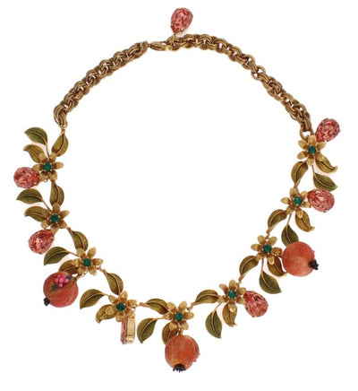 Gold Figs Fruit Floral Crystal Charms Necklace
