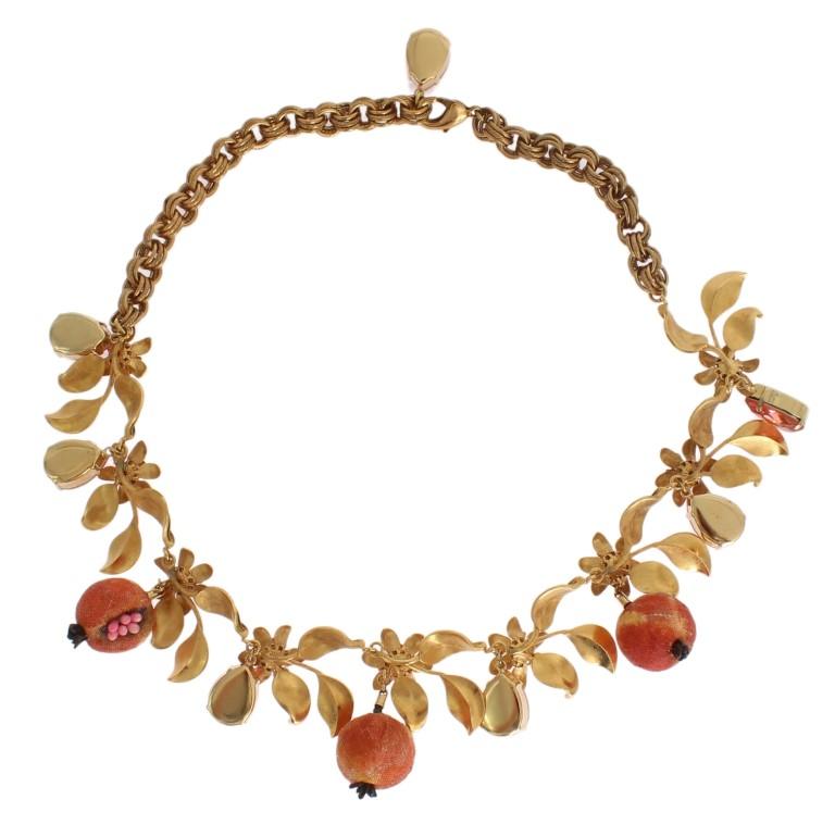 Gold Figs Fruit Floral Crystal Charms Necklace