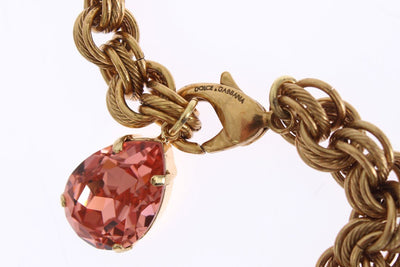 Gold Figs Fruit Floral Crystal Charms Necklace