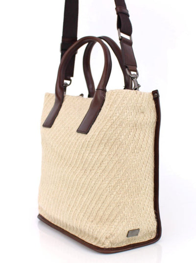 Beige leather travel tote bag