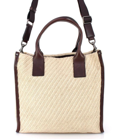Beige leather travel tote bag