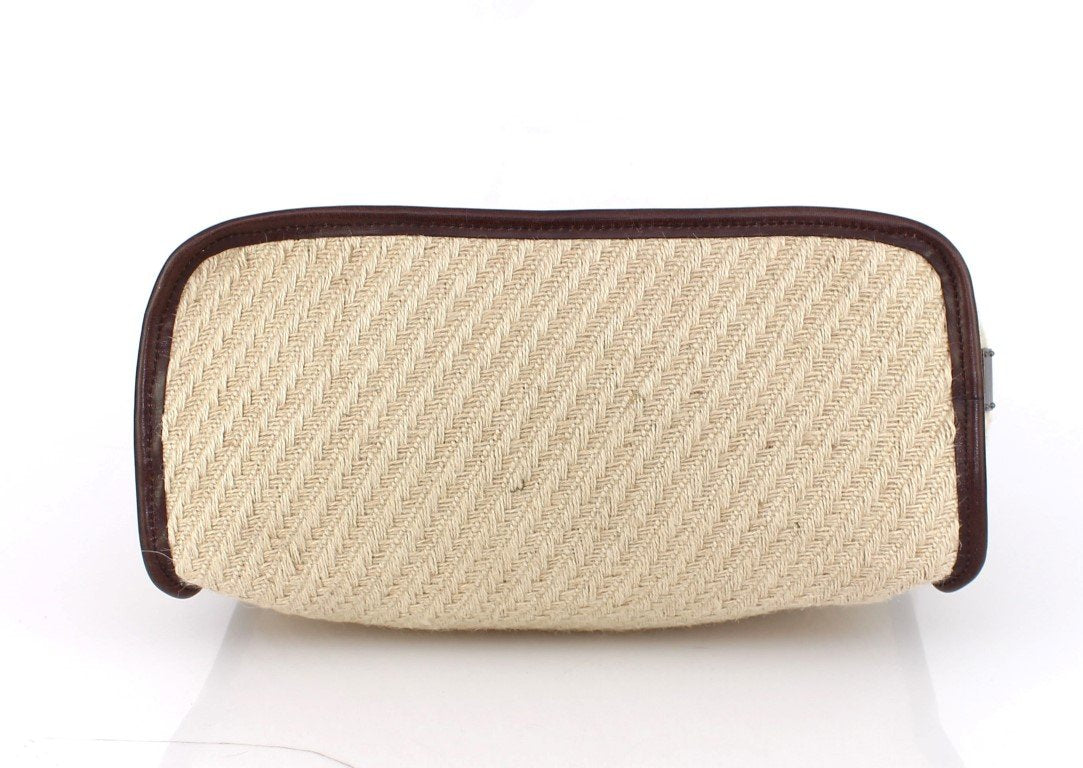 Beige leather travel tote bag