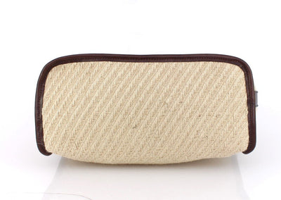 Beige leather travel tote bag