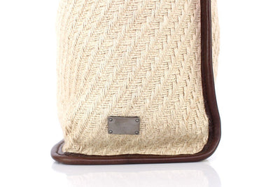 Beige leather travel tote bag