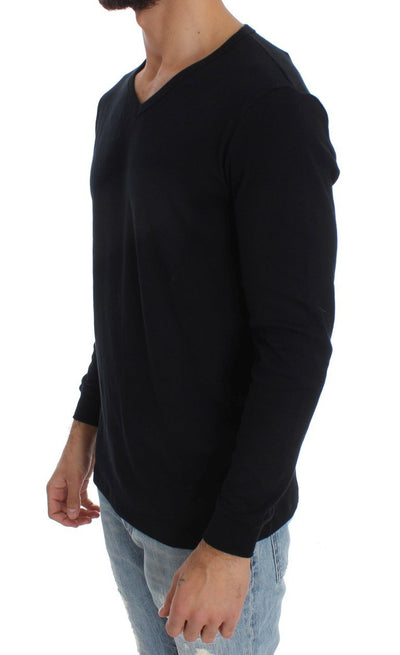 Black Cotton V-neck Sweater
