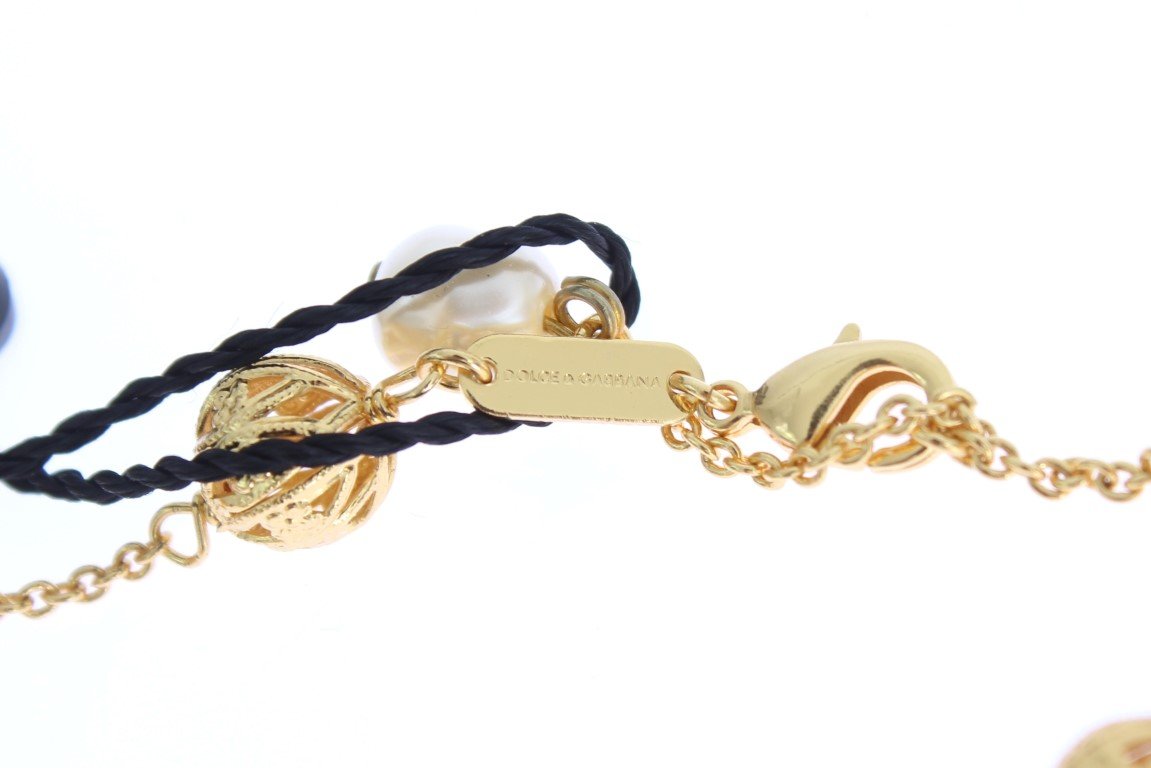 Gold Brass SICILY Cross Pearl Statement Necklace