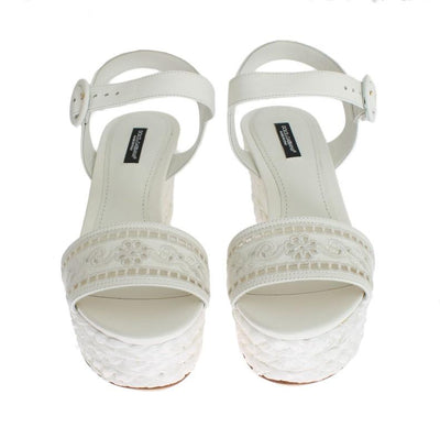 White Leather Cutout Wedges Sandals