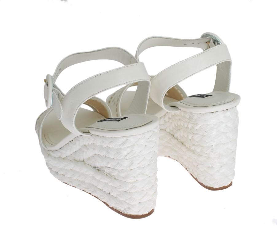 White Leather Cutout Wedges Sandals