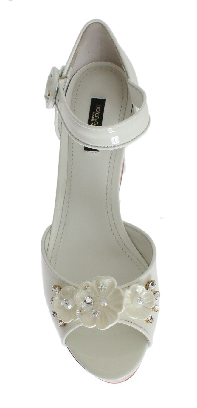 White Leather Crystal Wedges Sandals