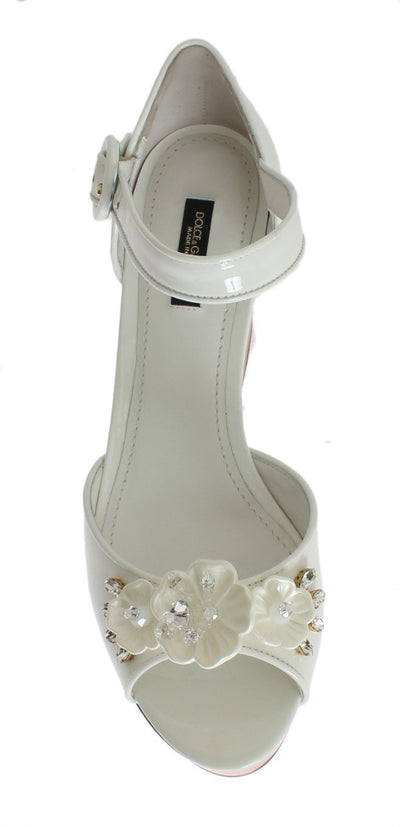 White Leather Crystal Wedges Sandals