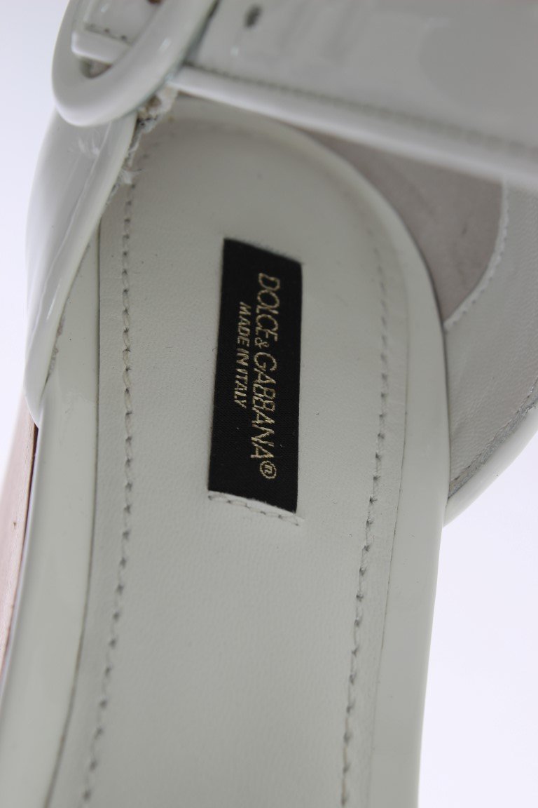 White Leather Crystal Wedges Sandals